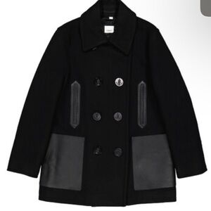 Burberry Wool Blend Coat with Leather Pockets